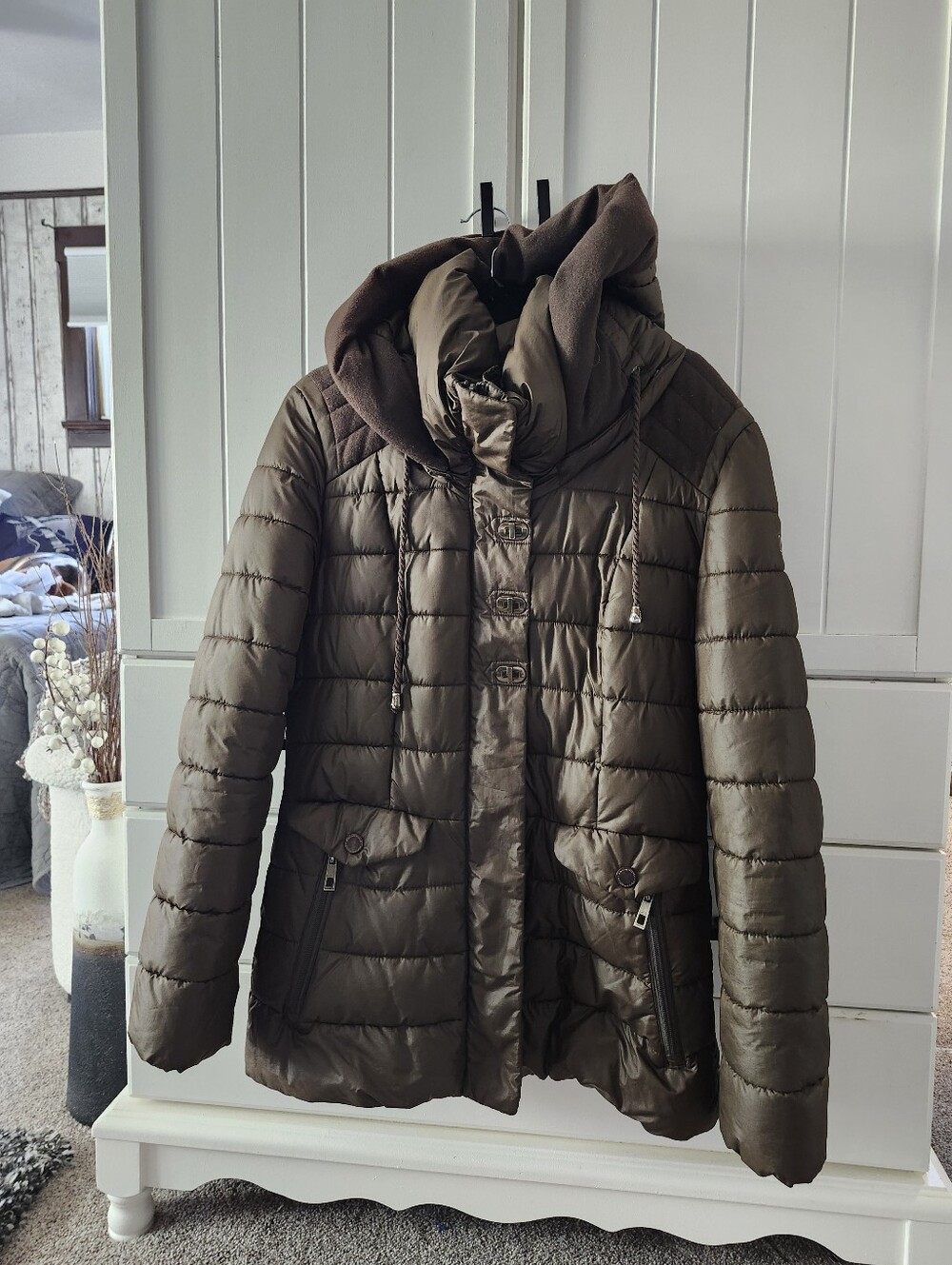 Mexx Womens Quilted Hooded Puffer Jacket - Brown/Olive Sz M